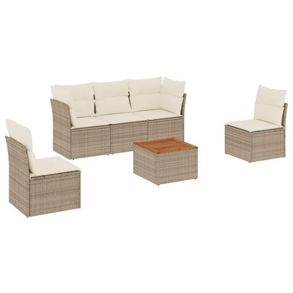 Grote foto vidaxl 6 delige loungeset met kussens poly rattan beige tuin en terras tuinmeubelen