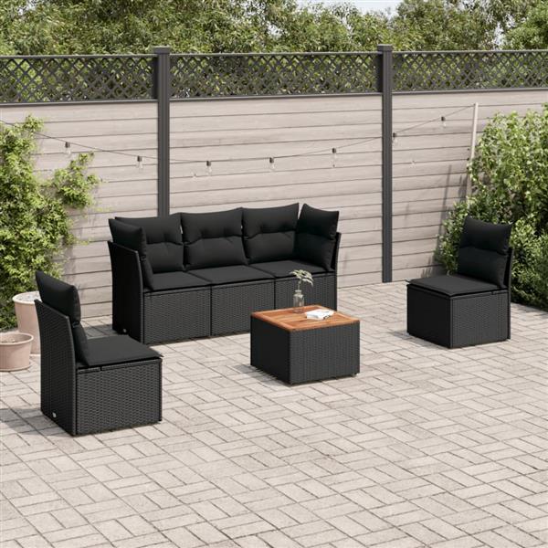 Grote foto vidaxl 6 delige loungeset met kussens poly rattan zwart tuin en terras tuinmeubelen