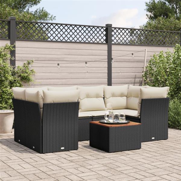 Grote foto vidaxl 7 delige loungeset met kussens poly rattan zwart tuin en terras tuinmeubelen