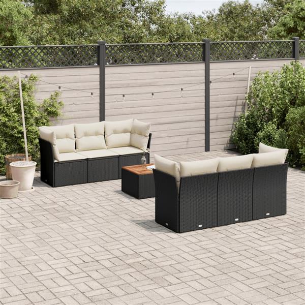 Grote foto vidaxl 7 delige loungeset met kussens poly rattan zwart tuin en terras tuinmeubelen