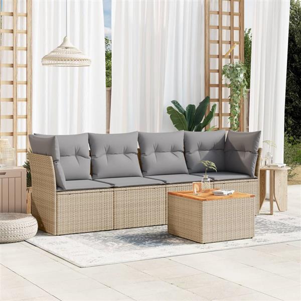 Grote foto vidaxl 5 delige loungeset met kussens poly rattan gemengd beige tuin en terras tuinmeubelen