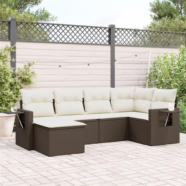 Grote foto vidaxl 6 delige loungeset met kussens poly rattan bruin tuin en terras tuinmeubelen