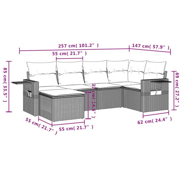 Grote foto vidaxl 6 delige loungeset met kussens poly rattan bruin tuin en terras tuinmeubelen