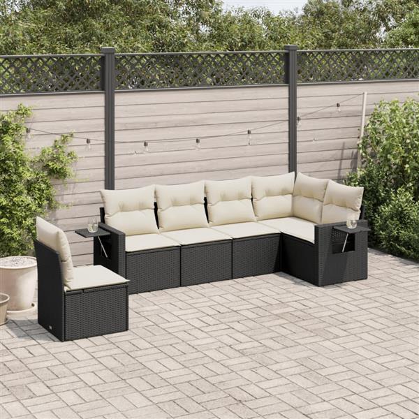 Grote foto vidaxl 6 delige loungeset met kussens poly rattan zwart tuin en terras tuinmeubelen