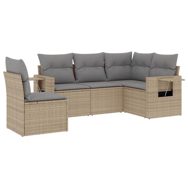 Grote foto vidaxl 5 delige loungeset met kussens poly rattan beige tuin en terras tuinmeubelen