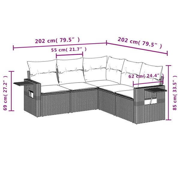 Grote foto vidaxl 5 delige loungeset met kussens poly rattan lichtgrijs tuin en terras tuinmeubelen