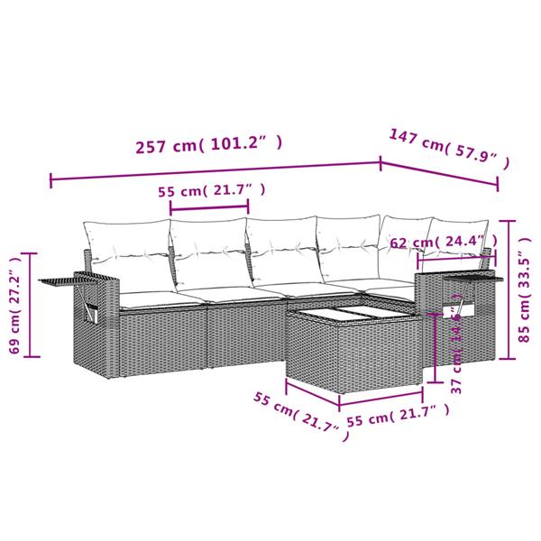 Grote foto vidaxl 6 delige loungeset met kussens poly rattan zwart tuin en terras tuinmeubelen