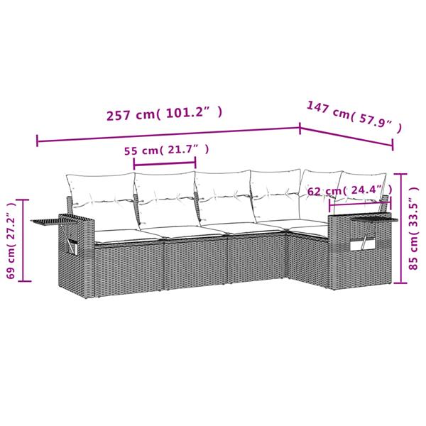 Grote foto vidaxl 5 delige loungeset met kussens poly rattan lichtgrijs tuin en terras tuinmeubelen