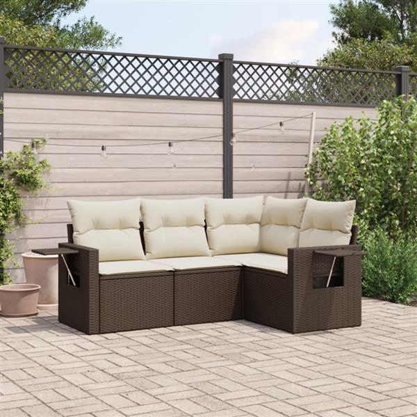 Grote foto vidaxl 4 delige loungeset met kussens poly rattan bruin tuin en terras tuinmeubelen