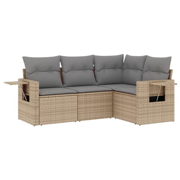 Grote foto vidaxl 4 delige loungeset met kussens poly rattan beige tuin en terras tuinmeubelen