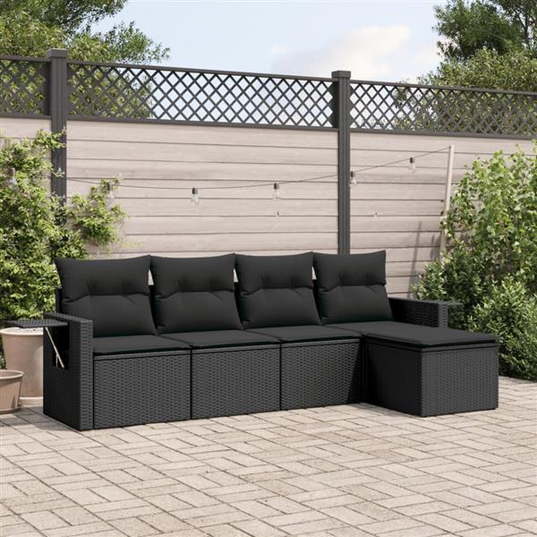 Grote foto vidaxl 5 delige loungeset met kussens poly rattan zwart tuin en terras tuinmeubelen