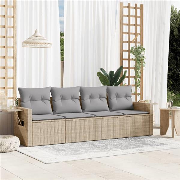 Grote foto vidaxl 4 delige loungeset met kussens poly rattan beige tuin en terras tuinmeubelen