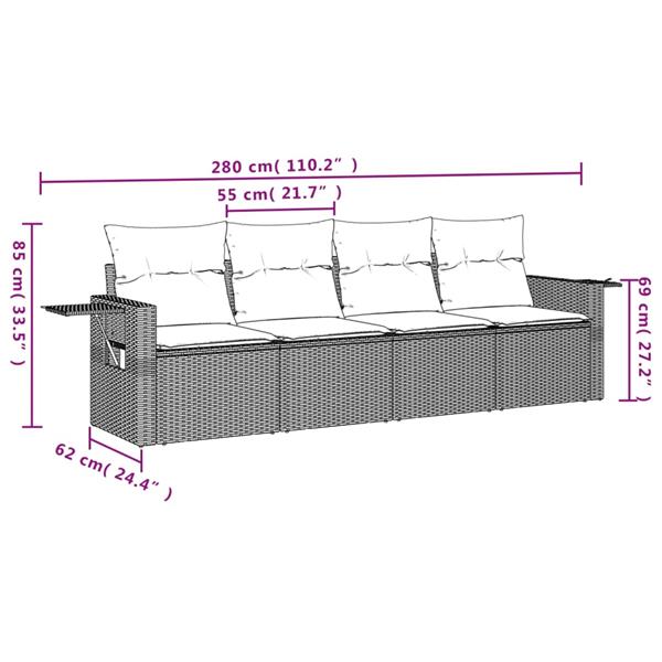 Grote foto vidaxl 4 delige loungeset met kussens poly rattan beige tuin en terras tuinmeubelen