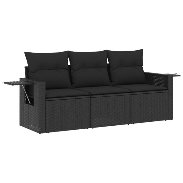 Grote foto vidaxl 3 delige loungeset met kussens poly rattan zwart tuin en terras tuinmeubelen