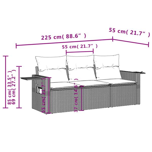 Grote foto vidaxl 3 delige loungeset met kussens poly rattan zwart tuin en terras tuinmeubelen