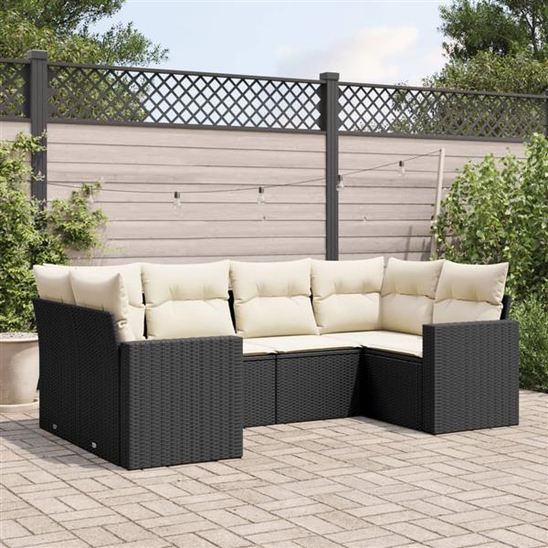 Grote foto vidaxl 6 delige loungeset met kussens poly rattan zwart tuin en terras tuinmeubelen