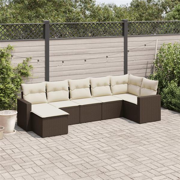 Grote foto vidaxl 7 delige loungeset met kussens poly rattan bruin tuin en terras tuinmeubelen