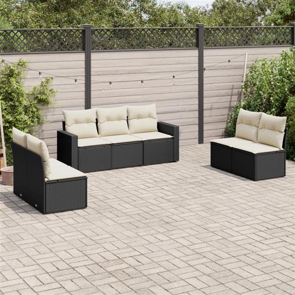 Grote foto vidaxl 7 delige loungeset met kussens poly rattan zwart tuin en terras tuinmeubelen