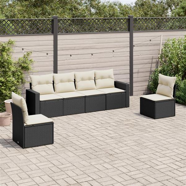 Grote foto vidaxl 6 delige loungeset met kussens poly rattan zwart tuin en terras tuinmeubelen