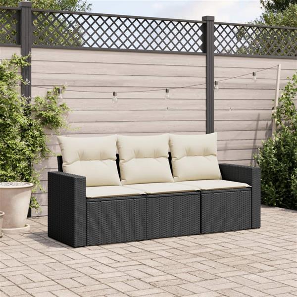 Grote foto vidaxl 3 delige loungeset met kussens poly rattan zwart tuin en terras tuinmeubelen