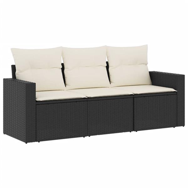 Grote foto vidaxl 3 delige loungeset met kussens poly rattan zwart tuin en terras tuinmeubelen