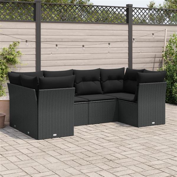 Grote foto vidaxl 6 delige loungeset met kussens poly rattan zwart tuin en terras tuinmeubelen