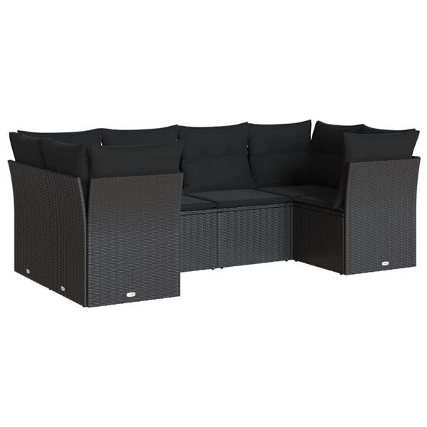 Grote foto vidaxl 6 delige loungeset met kussens poly rattan zwart tuin en terras tuinmeubelen