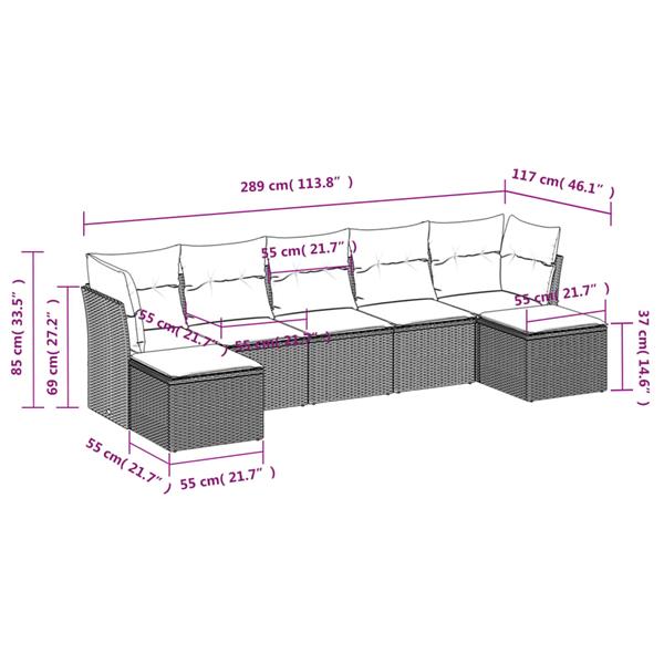 Grote foto vidaxl 7 delige loungeset met kussens poly rattan bruin tuin en terras tuinmeubelen