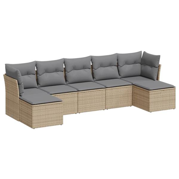 Grote foto vidaxl 7 delige loungeset met kussens poly rattan beige tuin en terras tuinmeubelen