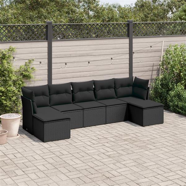 Grote foto vidaxl 7 delige loungeset met kussens poly rattan zwart tuin en terras tuinmeubelen