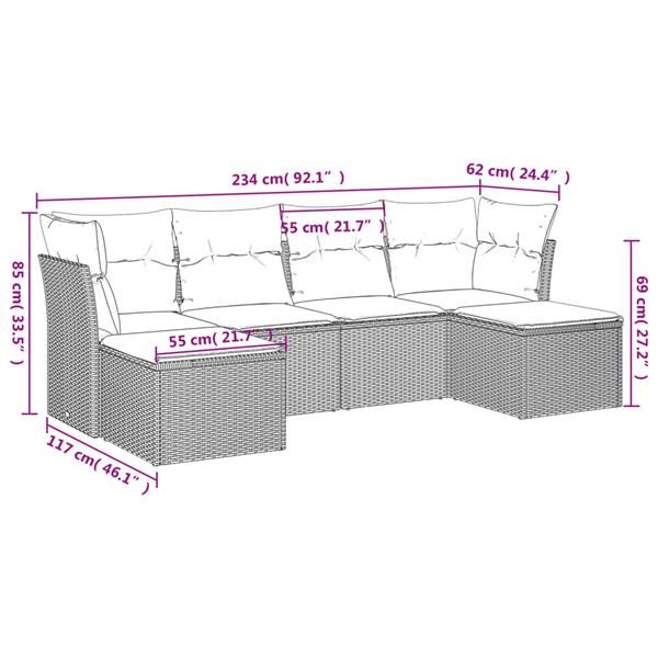 Grote foto vidaxl 6 delige loungeset met kussens poly rattan lichtgrijs tuin en terras tuinmeubelen