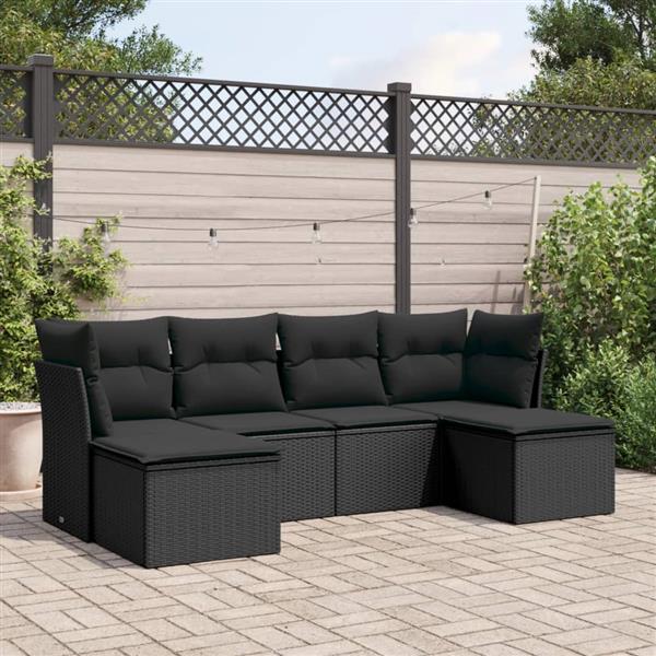 Grote foto vidaxl 6 delige loungeset met kussens poly rattan zwart tuin en terras tuinmeubelen