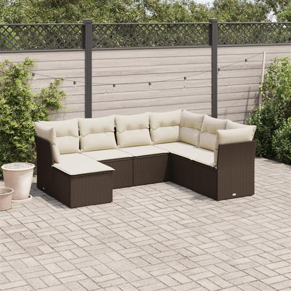 Grote foto vidaxl 7 delige loungeset met kussens poly rattan bruin tuin en terras tuinmeubelen