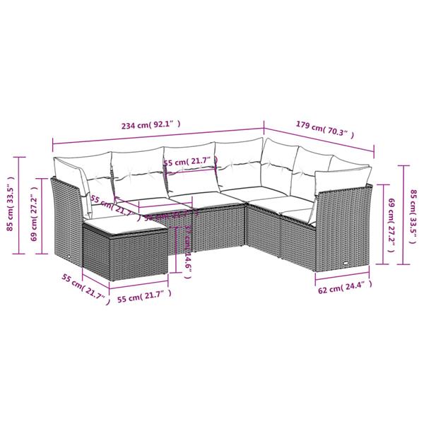 Grote foto vidaxl 7 delige loungeset met kussens poly rattan zwart tuin en terras tuinmeubelen