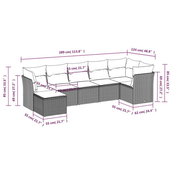 Grote foto vidaxl 7 delige loungeset met kussens poly rattan bruin tuin en terras tuinmeubelen