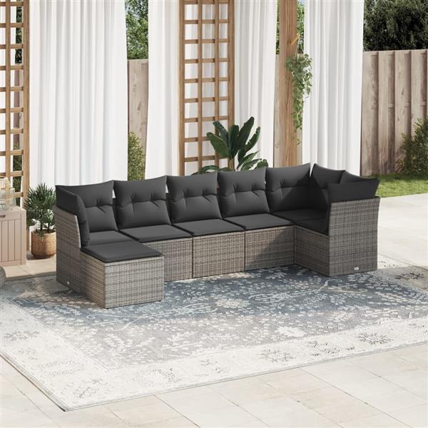 Grote foto vidaxl 7 delige loungeset met kussens poly rattan grijs tuin en terras tuinmeubelen