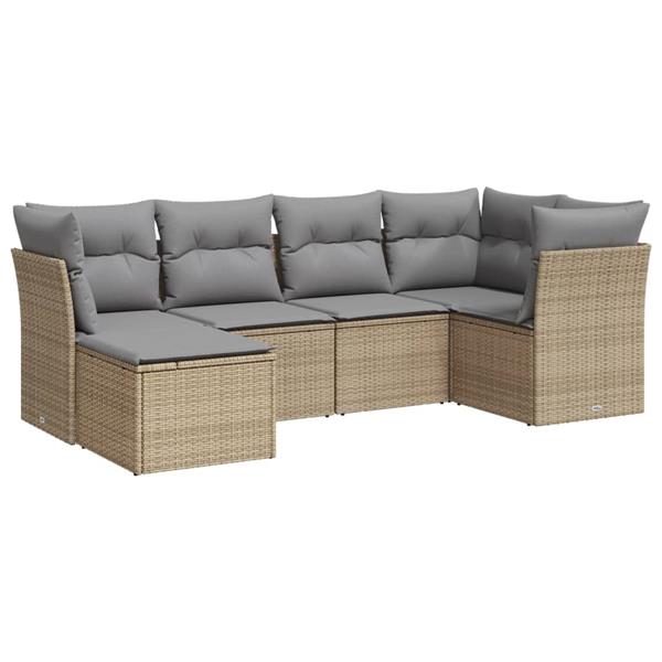 Grote foto vidaxl 6 delige loungeset met kussens poly rattan beige tuin en terras tuinmeubelen