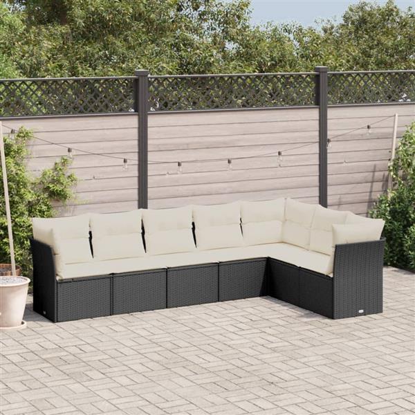 Grote foto vidaxl 7 delige loungeset met kussens poly rattan zwart tuin en terras tuinmeubelen