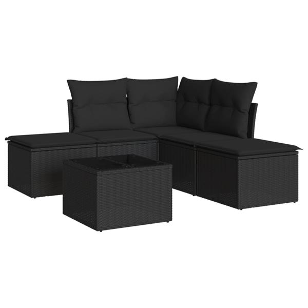 Grote foto vidaxl 6 delige loungeset met kussens poly rattan zwart tuin en terras tuinmeubelen