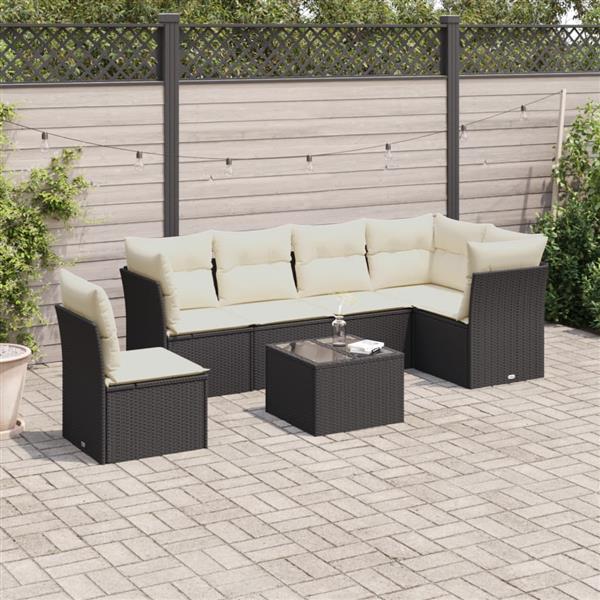 Grote foto vidaxl 7 delige loungeset met kussens poly rattan zwart tuin en terras tuinmeubelen