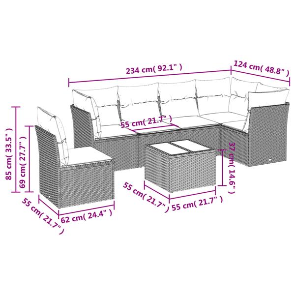 Grote foto vidaxl 7 delige loungeset met kussens poly rattan zwart tuin en terras tuinmeubelen