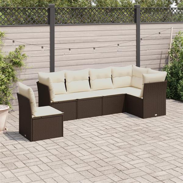 Grote foto vidaxl 6 delige loungeset met kussens poly rattan bruin tuin en terras tuinmeubelen