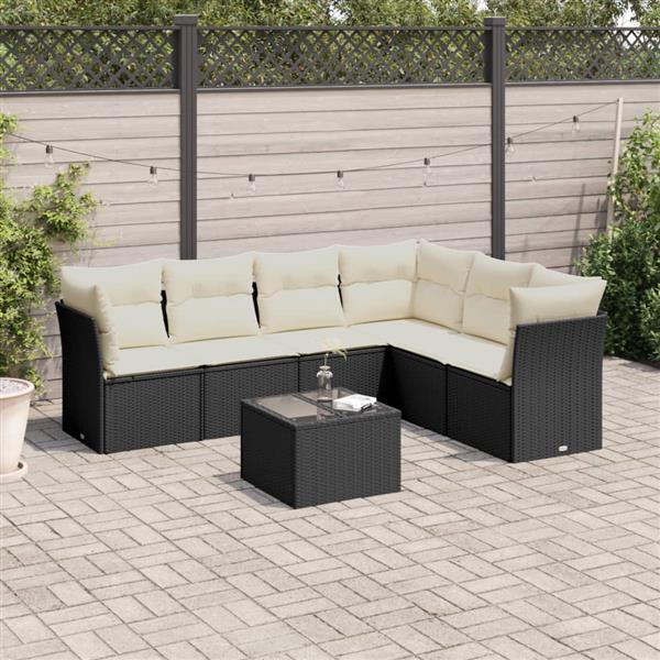 Grote foto vidaxl 7 delige loungeset met kussens poly rattan zwart tuin en terras tuinmeubelen