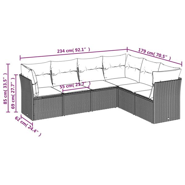 Grote foto vidaxl 6 delige loungeset met kussens poly rattan grijs tuin en terras tuinmeubelen