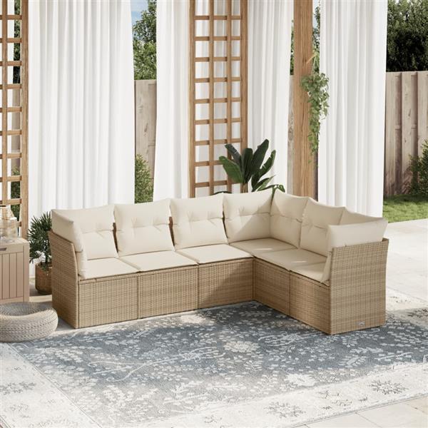 Grote foto vidaxl 6 delige loungeset met kussens poly rattan beige tuin en terras tuinmeubelen