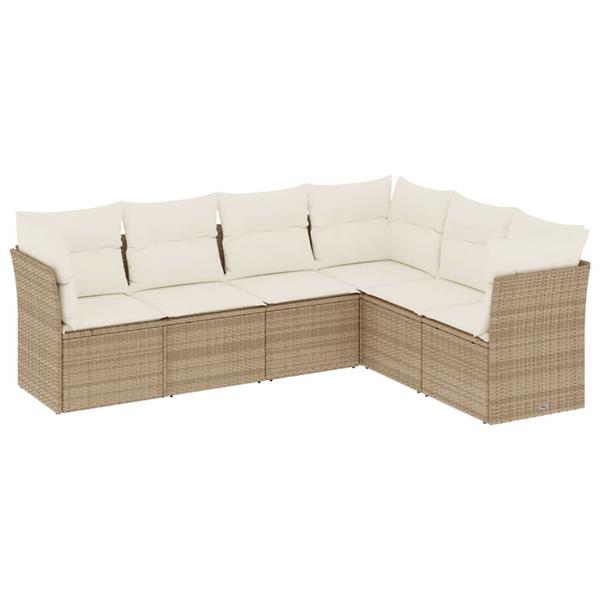 Grote foto vidaxl 6 delige loungeset met kussens poly rattan beige tuin en terras tuinmeubelen