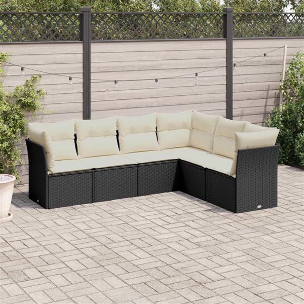 Grote foto vidaxl 6 delige loungeset met kussens poly rattan zwart tuin en terras tuinmeubelen