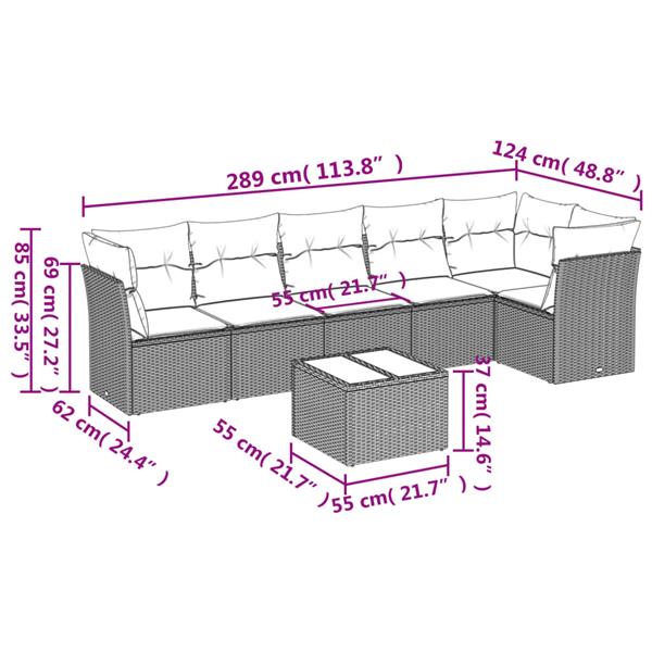 Grote foto vidaxl 7 delige loungeset met kussens poly rattan zwart tuin en terras tuinmeubelen