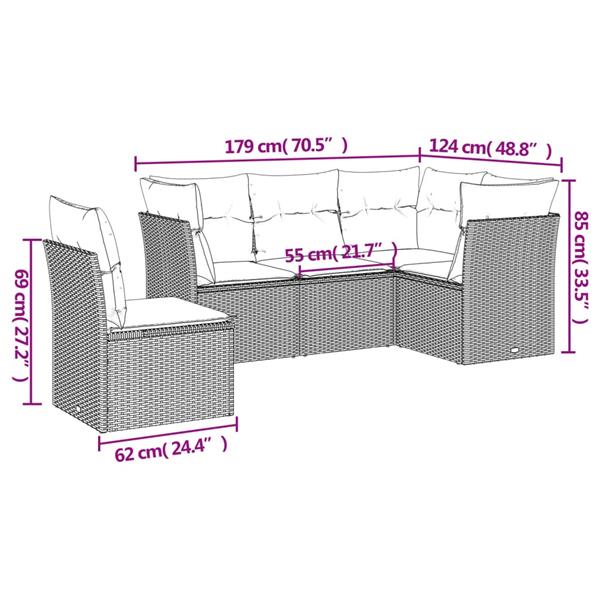 Grote foto vidaxl 5 delige loungeset met kussens poly rattan grijs tuin en terras tuinmeubelen