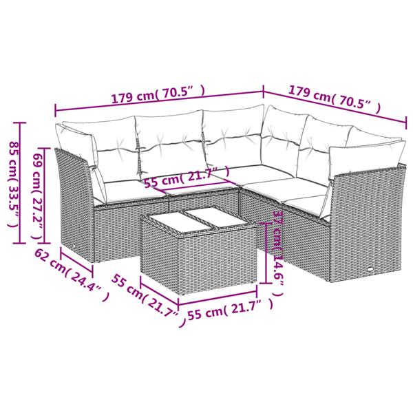 Grote foto vidaxl 6 delige loungeset met kussens poly rattan grijs tuin en terras tuinmeubelen